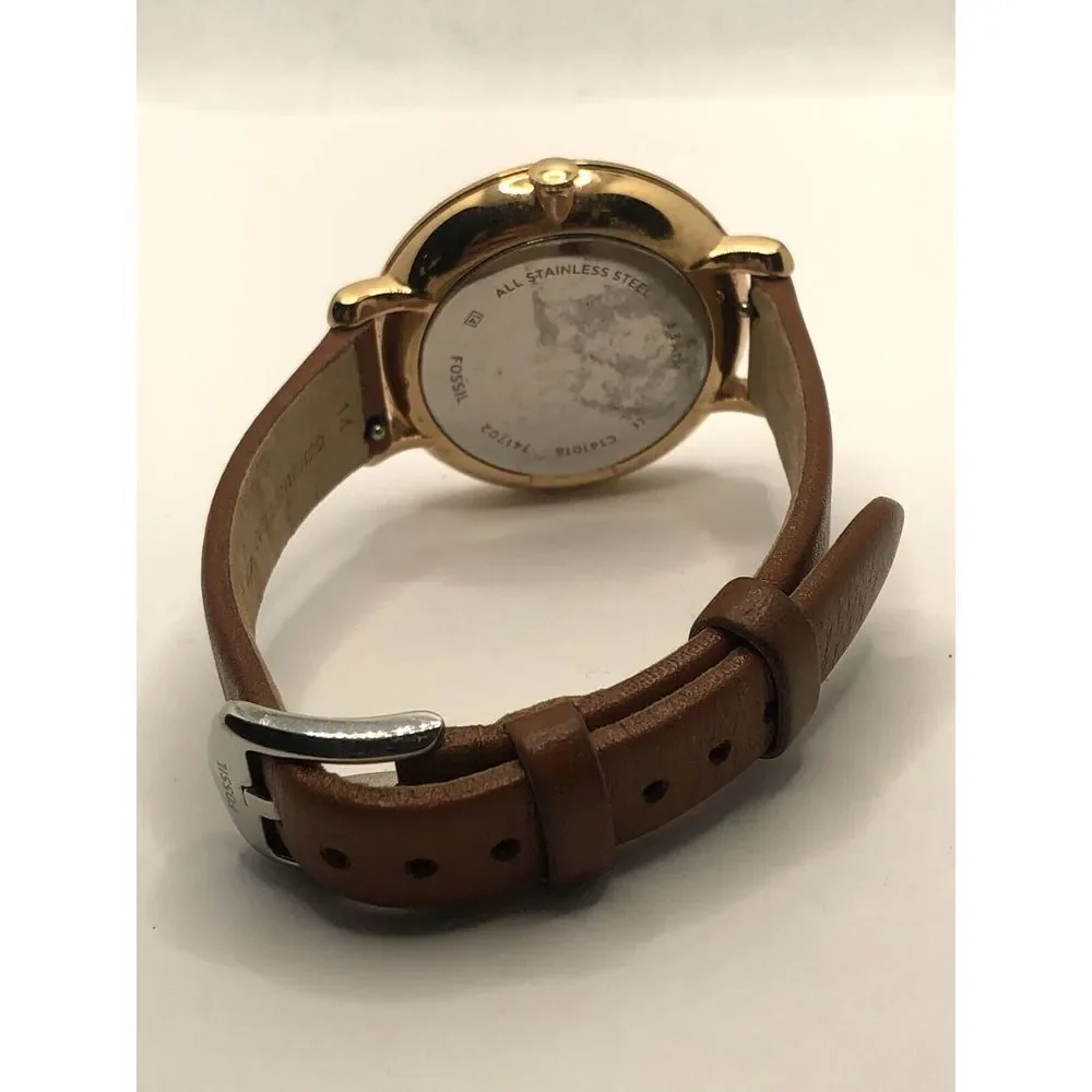 Fossil C141016 Women's Brown Leather Analog Silver Dial Quartz Wrist Watch OP617